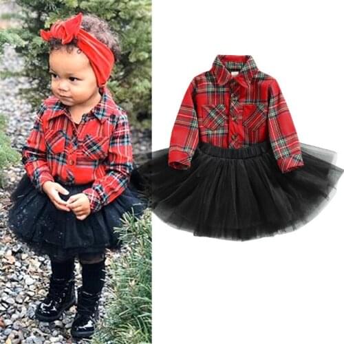 2021 Autumn Baby Girls Clothes Sets Toddler Long Sleeve Plaid Single Breasted Shirts Tops + Mesh Tulle Tutu Skirts Outfit 0-3Y