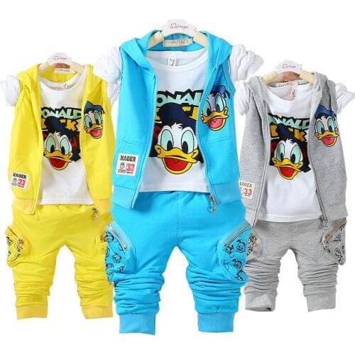 4 Color 2016 Boys Cotton Clothes set Baby Baby Girls Cartoon Cottom Clothing set,Kids Spring&Autumn 3 Pcs Sport Clothes suit