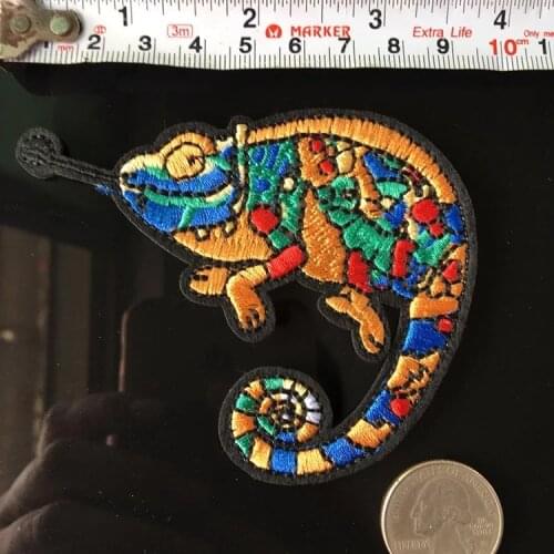 5 Pieces/lot Colorful Chameleon Lizard Retro Hippie Boho 70s Embroidered Applique Iron on Patch Sewing DIY Decoration Paste