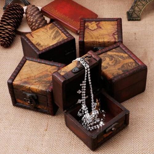 50% Hot Sales Vintage Wood Map Pattern Jewelry Storage Box Cufflink Case Holder Container