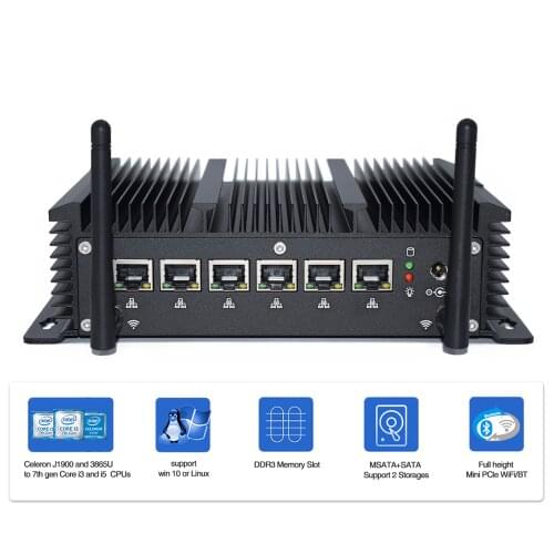 6 Intel Lan Fanless Firewall Router Mini Industrial PC Core i5 10210U 4G WiFi Support AES-NI Pfsense PC 8265U i3 8145U RS232 COM