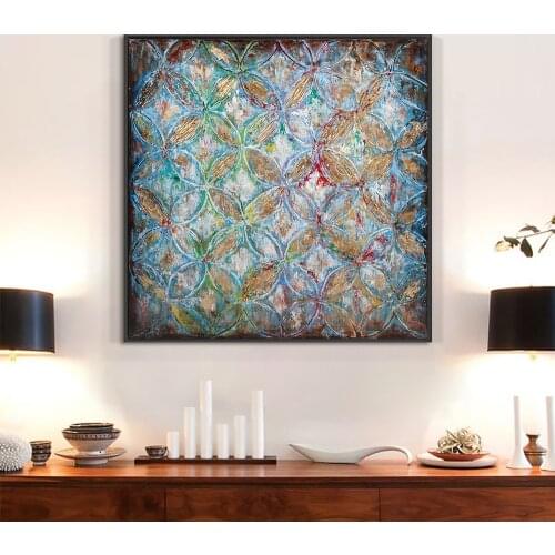 Abstract Geometric Flowers Made Up Of Many Circles Painting On Canvas Handmade Oil Painting Wall Art For House Decoration