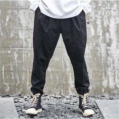 Men New Japan Style Streetwear Hip Hop Harem Pant Male Fashion Casual Black Hole Trousers Punk Gothic Spliced Joggers Sweatpants