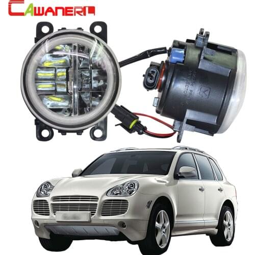 Cawanerl For Porsche Cayenne 955 2002-2015 Car Styling H11 4000LM LED Bulb Fog Light + Angel Eye Daytime Running Light DRL 12V