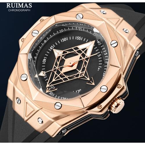 RUIMAS Mens Sports Watches Fashion Luxury Rose Gold Quartz Watch for Men Silicone Strap Waterproof Wristwatch Relogio Reloj