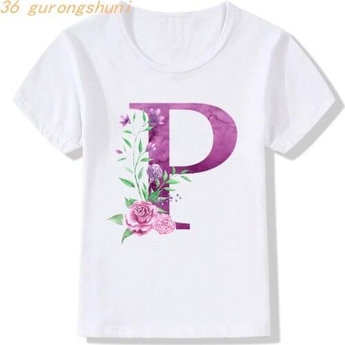 Children Clothing Boy T Shirt for Girls Tops Letters Lovely Rose Bouquet P O Q Graphic Tee Letter Kids Clothes Girl 8 To 12 Boys