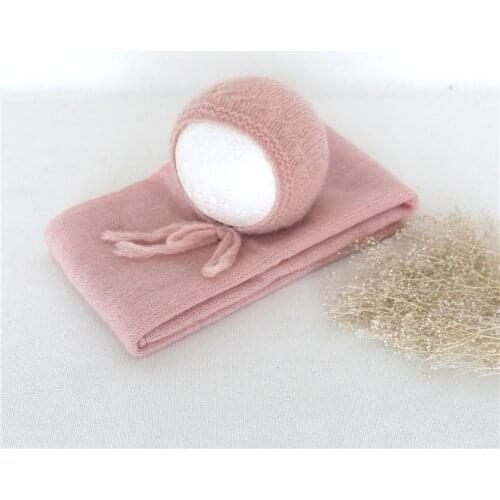 Baby Pink Stretch Knit Wrap Hat Set Newborn Sweater Wrap Photography Props Baby Swaddle Blanket Layer Photo Props