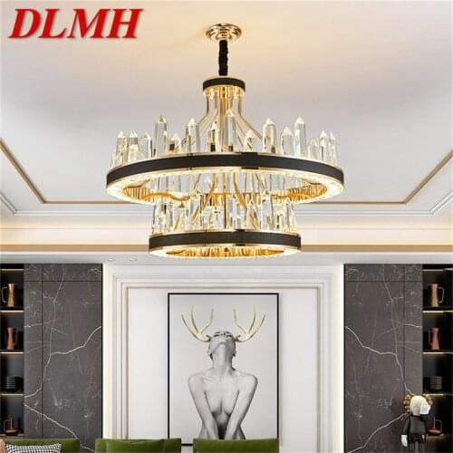 DLMH Chandelier Crystal Pendant Lamp Postmodern Home LED Leather Light Fixture for Living Dining Room
