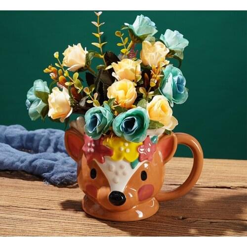 European creative deer girl water cup cute super cute large cute mug ceramic cartoon hydroponic vase coffee cup Ornament CL71904