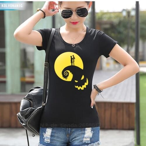 Halloween Funny Nightmare Before Ghost Moon Lovers Printing T-Shirt Women Fashion Slim O-Neck Christmas Couple T Shirt Femme