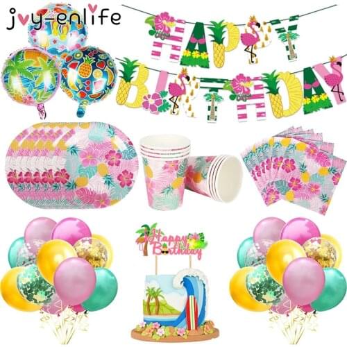 Hawaii Party Luau Pink Flamingo Party Paper Plate Cup Napkin Birthday Party Decoration Summer Wedding Hawaiian Party Supplies