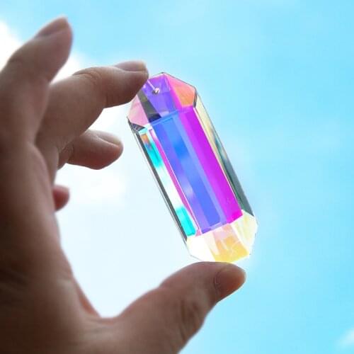 H&D 76mm Crystal Suncatcher Colorful Hexagone Hanging Chandelier Prism Pendant Home Garden Wedding Decoration Figurine DIY Craft