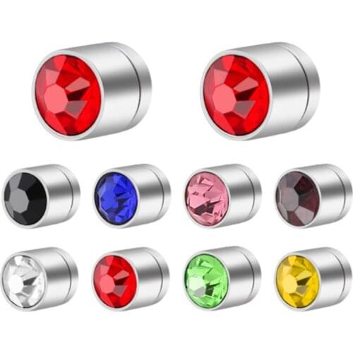 Hot Multicolor Stainless Steel Magnet Ear clip Non piercing Women Men Crystal Stud Earrings Fashion Jewelry Christmas Gifts