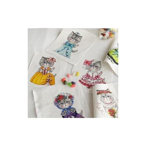 Lovely cat pattern print cotton fabric, linen/cotton cloth 140cm*80cm for DIY usage home textile fabric
