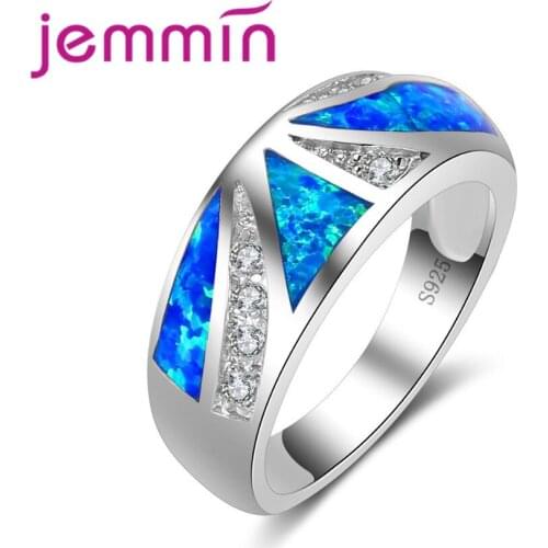 Blue Fire Opal Ring with White Crystal Wedding Engagement Promise Statement Anniversary Jewelry Rings
