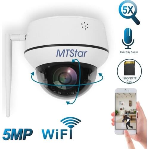 Hik Compatible Sony IMX335 5X Zoom WIFI PTZ Camera with128G TF Card Two Way Audio Onvif P2P IR Vandalproof Wireless Dome Cam