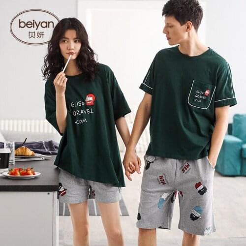 Summer Cotton Couple Pajamas Cute Cartoon Household Clothes Thin Mens Or Females Short Sleeve Suit