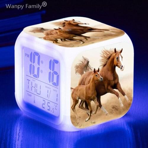 2021New Galloping Horse Alarm Clocks Color Change Digital Alarm Clock Kids Birthday Gift Desktop Luminous Electronic Clock