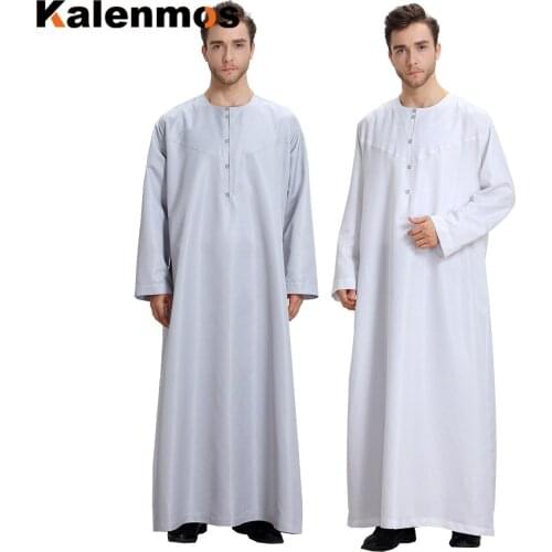 Muslim Men Jubba Thobe Kimono Long Robe Kaftan Solid Saudi Musulman Wear Abaya Caftan Islam Dubai Arab Dress Islamic Clothing