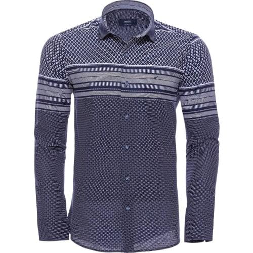 Patterned Navy Blue Mens Shirt Wessi