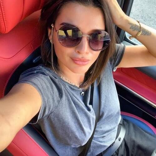 QPeClou 2019 Fashion Chain Round Sunglasses Women Metal Brand Designer Sun Glasses Men Black Eyeglasses Not Included Chain