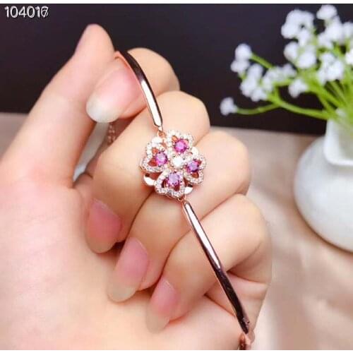 Natural magnalium garnet Rotatable Bracelet for Women Real Red Gemstones Top Quality Fine Jewelry Flower Shape Rose Gold S925