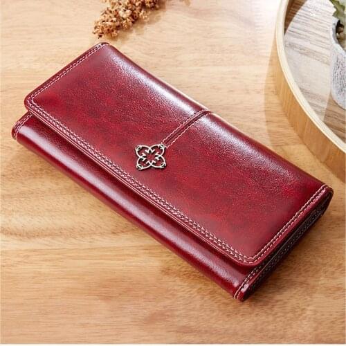 2021 New Womens Wallet Wax Oil Skin Wallet Money Bag Ladys purse Leather Bag Wallet Card Holder Portable