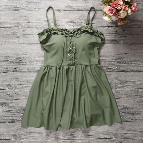 2021 New Women Green Solid One Piece Swimwear Padded Bathing Suit Bandage Swim Beach Dress Summer Sexy Swimsuit Ladies Swimdress