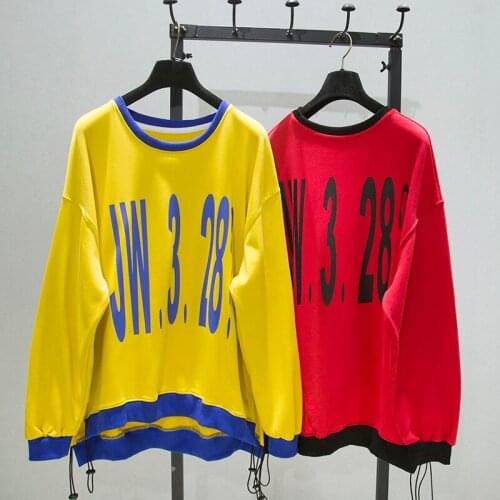 New Arrivals O Neck Hoodie Mujer Fashion Tops Ladies Letter Print Number Oversized Sweatshirt Loose Draw String Pullovers Women