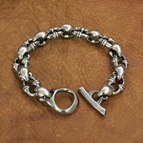 Huge Heavy 925 Sterling Silver Link Chain Mens Biker Rock Punk Bracelet TA245