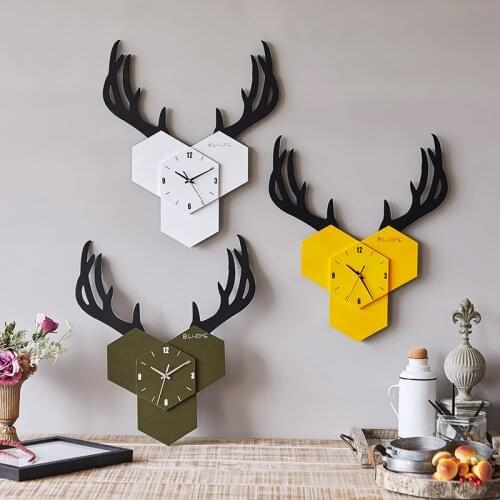 Deer Nordic Geometric Wall Clocks Wood Modern Silent Wall Clock Wooden House Zegar Scienny Large Home Decorations OO50WC