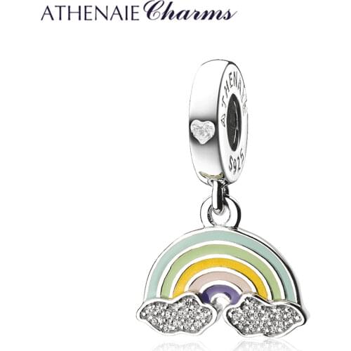 ATHENAIE 925 Sterling Silver Original Pendant Charm Colorful Enamel Rainbow Clear CZ Clouds Dangle Charms for Bracelet Necklace