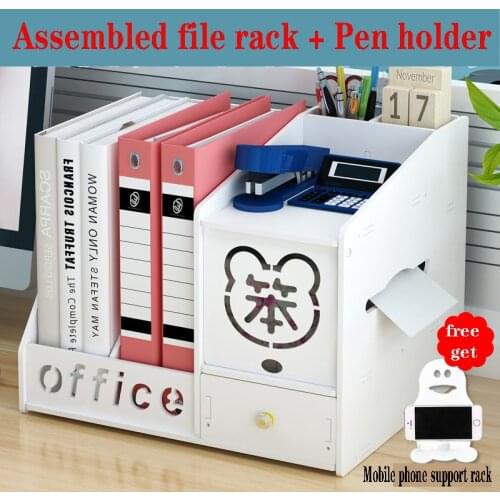 Book Stand With Pen Holder Office Tissue Box Students Document Trays With Drawer Desk Storage Box Multifunctional Chalk Bags