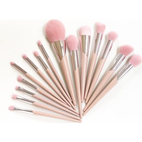 FB-SERIES 15-Brushes Complete Set - 110-Foundation 120-Highlight 200-Allover Eyeshadow 210-Blending Pink hair Beauty Makeup Tool