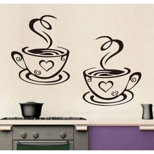 Hot Coffee Cup Fashion Heart Wall Pattern PVC Art Decal Sticker Bedroom Removable Kitchen DIY Home Decoration