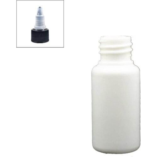 15ml empty plastic bottle , white pe bottle with black Twist Top Caps, pointed mouth top cap X 10