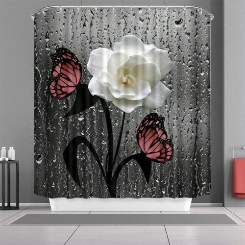 Butterfly and Floral Printed Cartoon Animals Shower Curtains Bath Products Bathroom Decor with Hooks Waterproof Rideau
