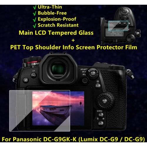 Self-adhesive DC-G9GK Tempered Glass / Film Main LCD + Top Shoulder Info Screen Protector Cover for Panasonic Lumix G9 Camera