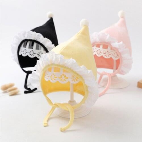 Princess Lace Baby Girls Hat Autumn Cute Pompom Newborn Photography Props Solid Color Lacing Infant Baby Cap Bonnet