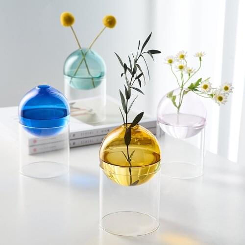 Nordic Home Decoration Colorful Creative Glass Vase Minimalist Decor Hydroponic Vase Modern Home Decor Decorative Flowers Vases