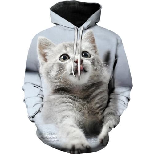 Autumn Hot Sale Mens Womens Long Sleeve Hoodie Fashion Cute Style 3D Printing Cute Cat Series Sweatshirt Top Set New Release