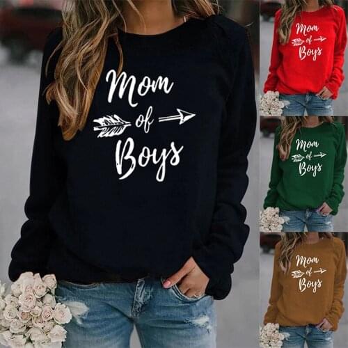Women Hoodie Mom of Boys Printed Hoodies Women Fleece Long Sleeve O Neck Loose Sweatshirt Girls Pullovers Winter