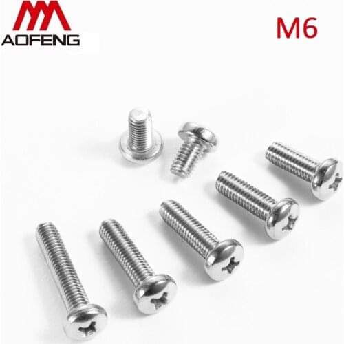 304 Stainless Steel Cross Recessed Round Head Screws M6x8 10 12 14 30 35 40 45 50 55 60 65 70 75 80 85 90 95mm Pan Head Screws