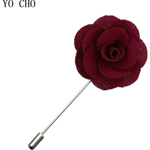 YO CHO Artificial Flower Boutonniere Men Brooch Pins Fabric Rose Flower Wedding Corsage Women Groom Prom Wedding Boutonniere