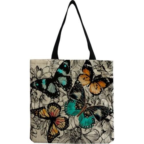 Dark Black Butterfly Printed Female Shopping Bags 2020 Hot Sale Large Capacity Fashion Shoulder Bag Animal Pattern Tote Bag