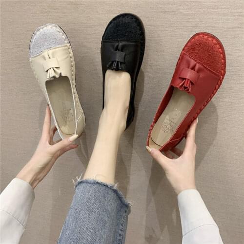 HOT 2021 New Fashion Flats Women Shoes For Woman Black Red Beige Round Toe 3cm Heel Flats Basic Slip On Size 35-40
