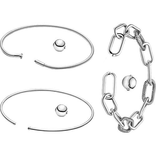 ME Chunky Links Snake Chain Wrist Charm Bracelets Rigid Bangles For Women 925 Sterling Silver Classic LOGO Ball Clasp Jewelry