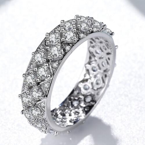 Size 5-11 Luxury Jewelry Real 925 Sterling Silver Full White Clear 5A Cubic Zirconia Eternity Women Wedding Engagement Band Ring