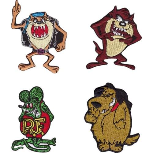 1PCS Cartoon animals Hound Embroidery Iron on Green mouse Patch for Clothes Applique Clothing Stickers Badges Backpacks Patches