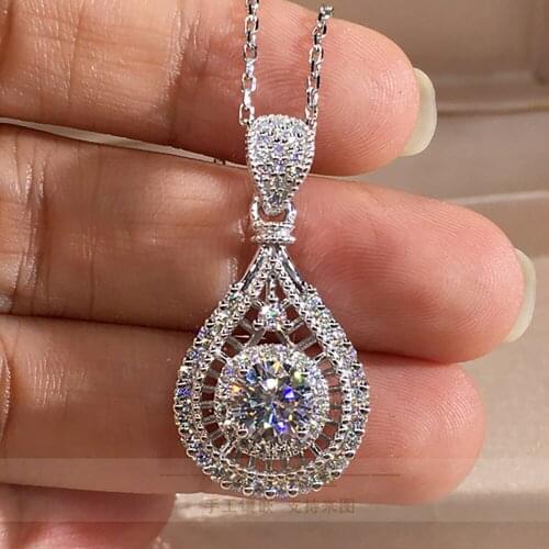 10K Au417 Gold Women Pendant Necklaces Moissanite Diamonds Round Water Drop Wedding Party Engagement Anniversary Present Trendy